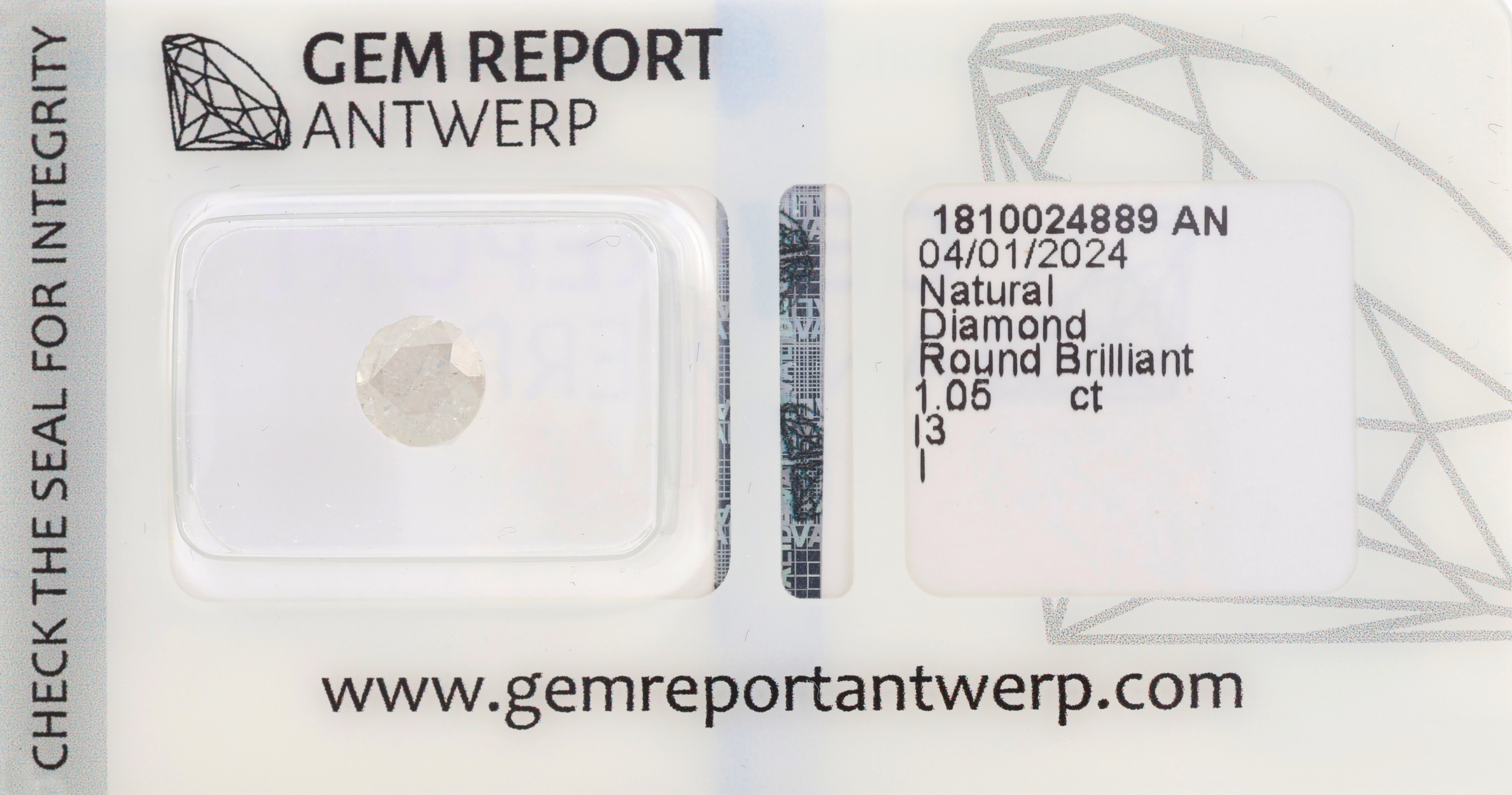 Loser Diamant ca. 1.05 ct l.get.Weiß I/p3, Zertifikat