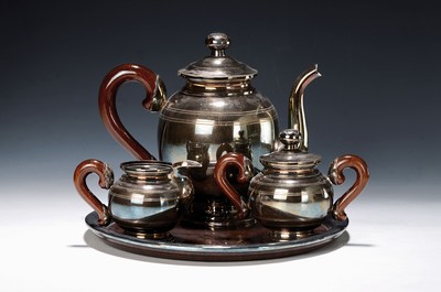 Image Silver coffee set, German, 20th century, 835 silver, coffee pot, creamer and sugar bowl, ...