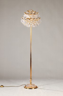 Image Floor lamp, Palwa, 1960/70s, brass body, polished, round stand, rich decoration of glass ...