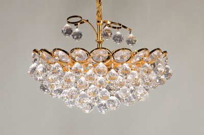 Image Ceiling light, Palwa, 1960/70s, polished brassbody, rich decoration of faceted lead ...