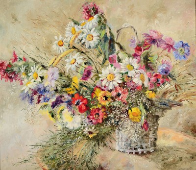 Image Siegfried Rochel, 1904 Berlin-1985, Lush flower still life in a basket, oil/canvas, ...