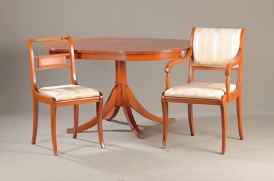 Image Seating group consisting of 6 chairs, 2 armchairs and a table, 20th century, solid ...