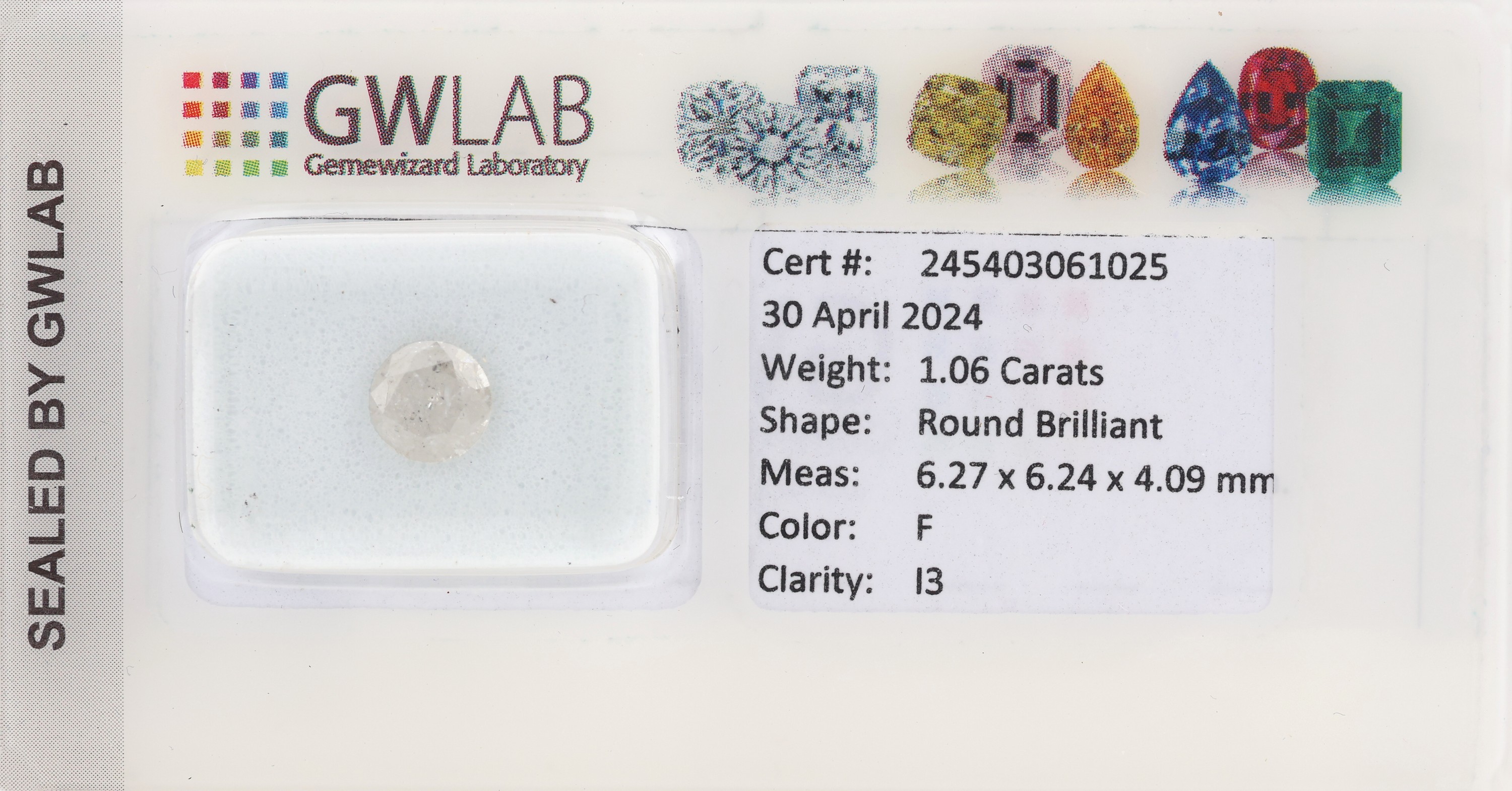 Loser Diamant ca. 1.06 ct feines Weiß G/p3, Zertifikat