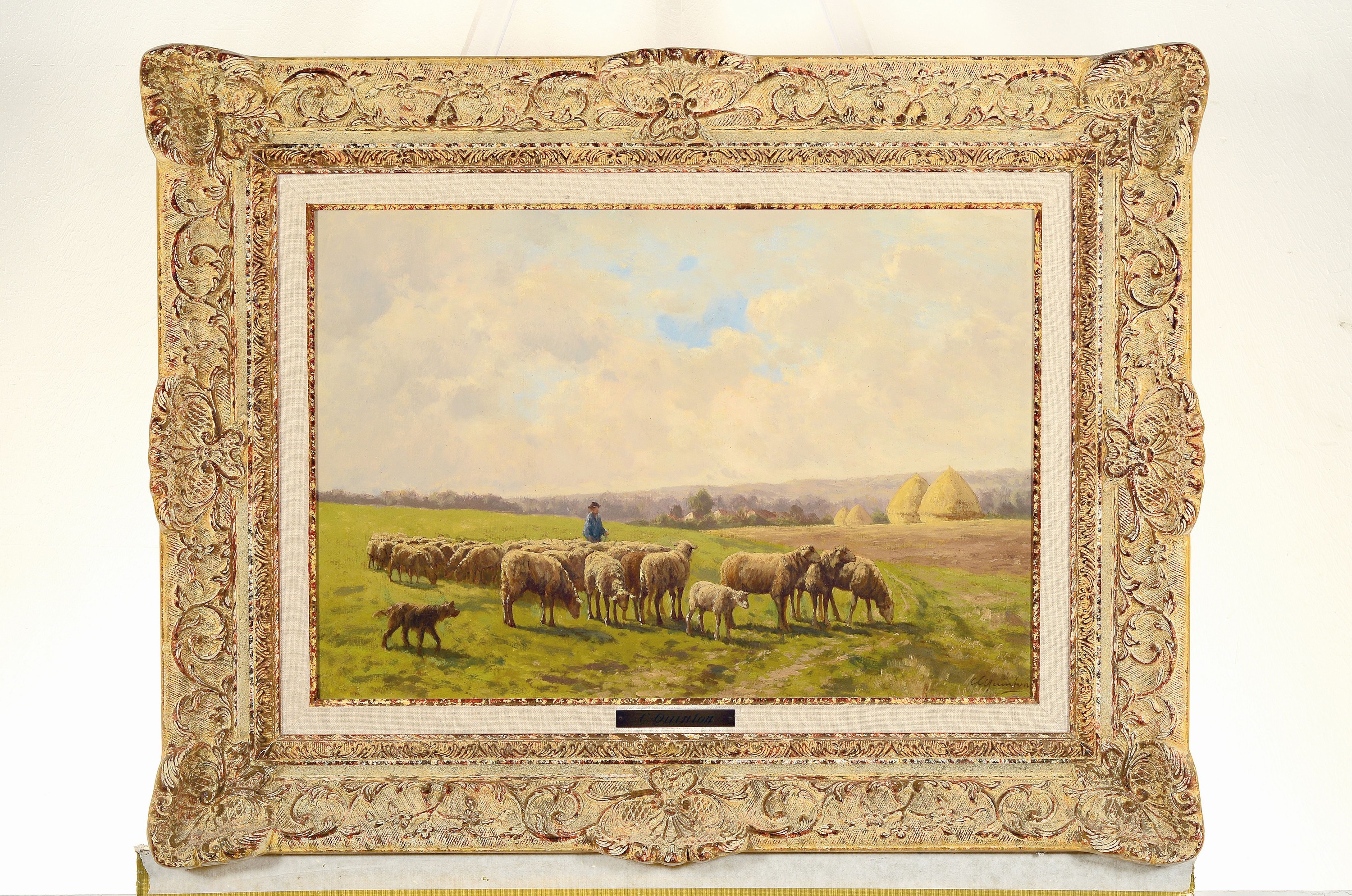 Detail k: Clement Quinton, 1851 Paris-920, Schäfer mit seiner Herde in weiter Landschaft, Öl/Lwd, rechts unten signiert, ca. 39x55cm, R. ca. 58x75cm