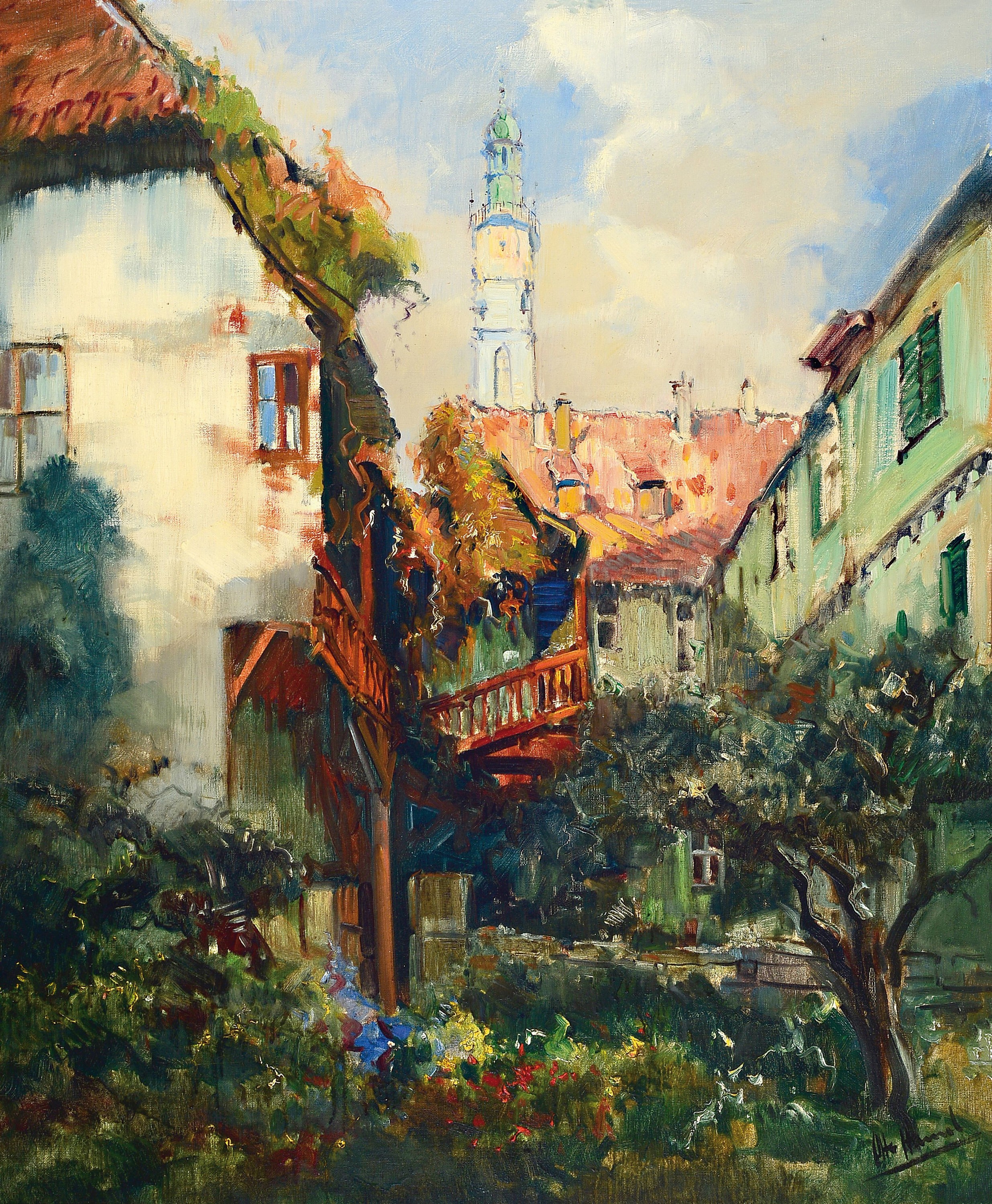 Otto Hamel, 1866 Erfurt-1950 Lohr am Main, Blick in einen Hinterhofgarten, Öl/Lwd, rechts unten signiert, ca. 85x70cm, R. ca. 98x82cm