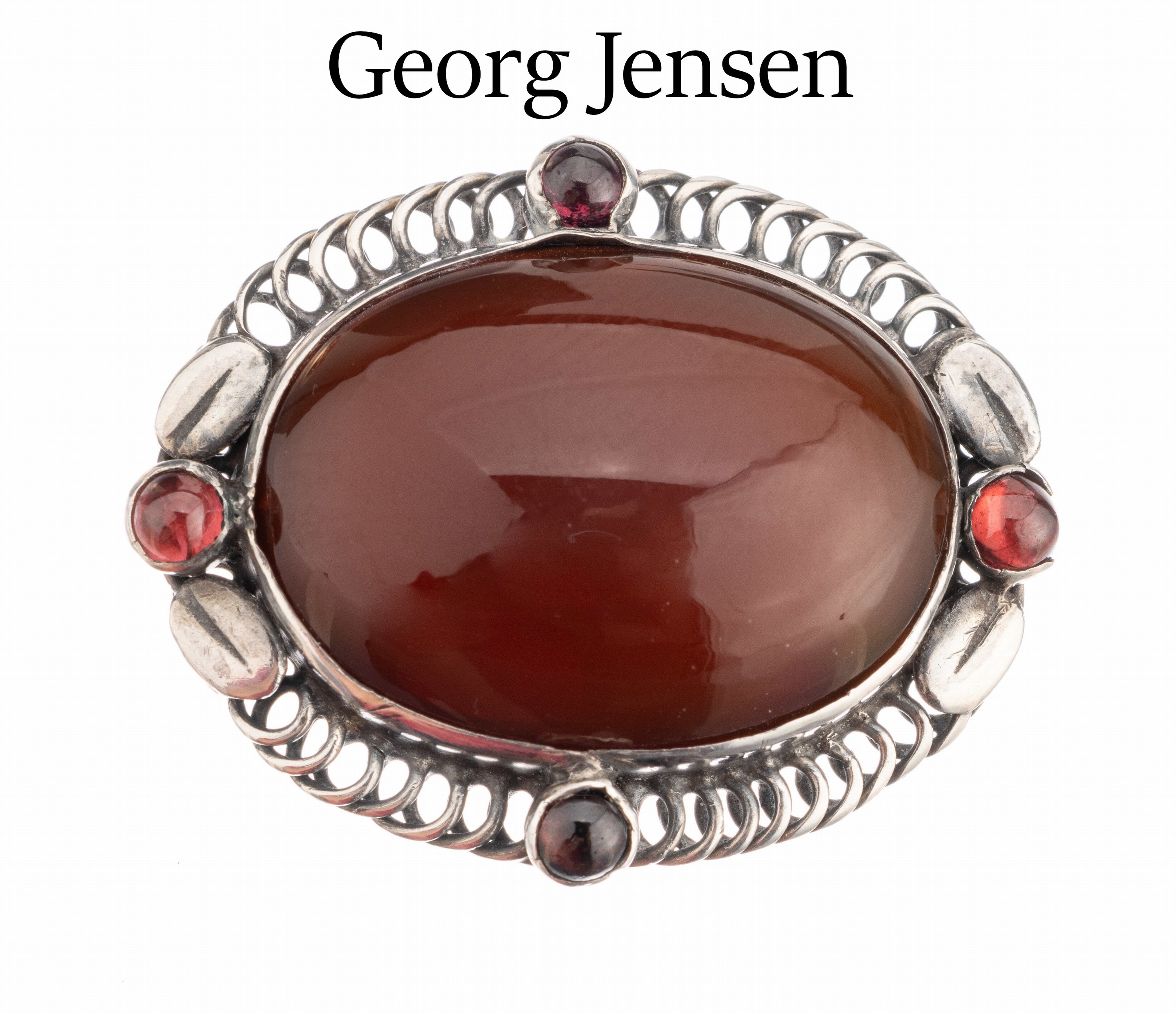 GEORG JENSEN Brosche mit Achat, 830er Silber, Kopenhagen 1919-1927, Modell Nr. 93, großer Achatcabochon, i.d.Lit. ähnlich abgebildet, vgl. Janet ...