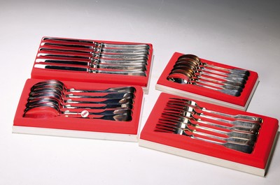 Image Cutlery, German, Robbe & Berking, spade shape,silver plated, 12 knives, 12 forks, 6 ...