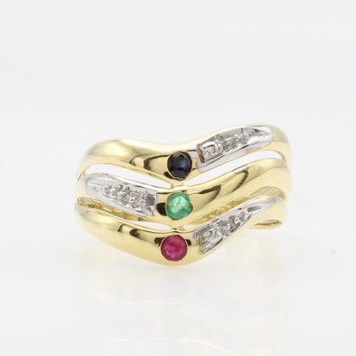 26800975a - Ring mit Rubin, Saphir, Smaragd und Diamanten