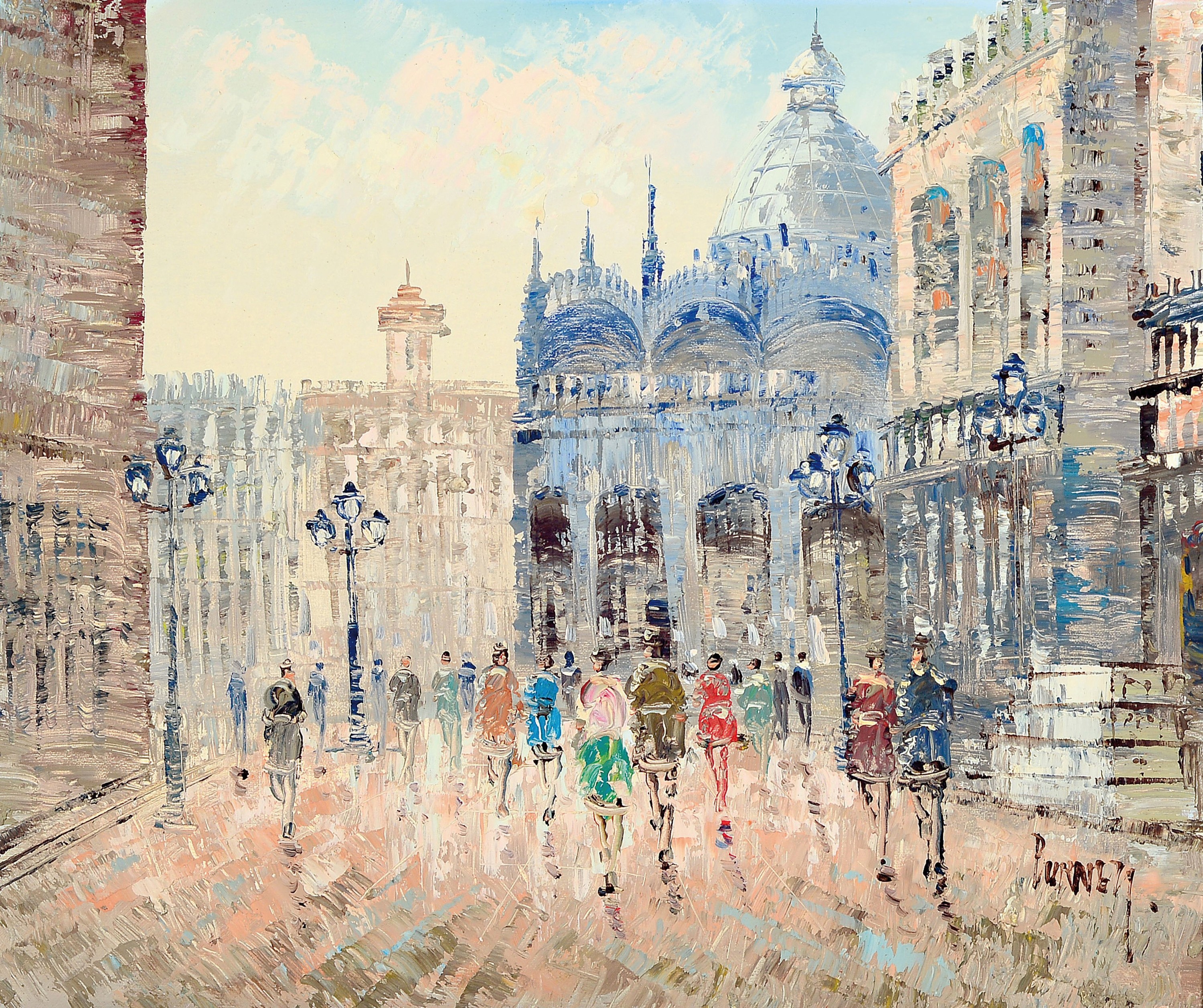 Caroline C. Burnett, 1877-1950, Ansicht aus Paris, Montmartre mit Blick von Norden auf Sacre-Coeur, rechts unten signiert, Öl/Lwd, 50x60 cm, Rahmen ...