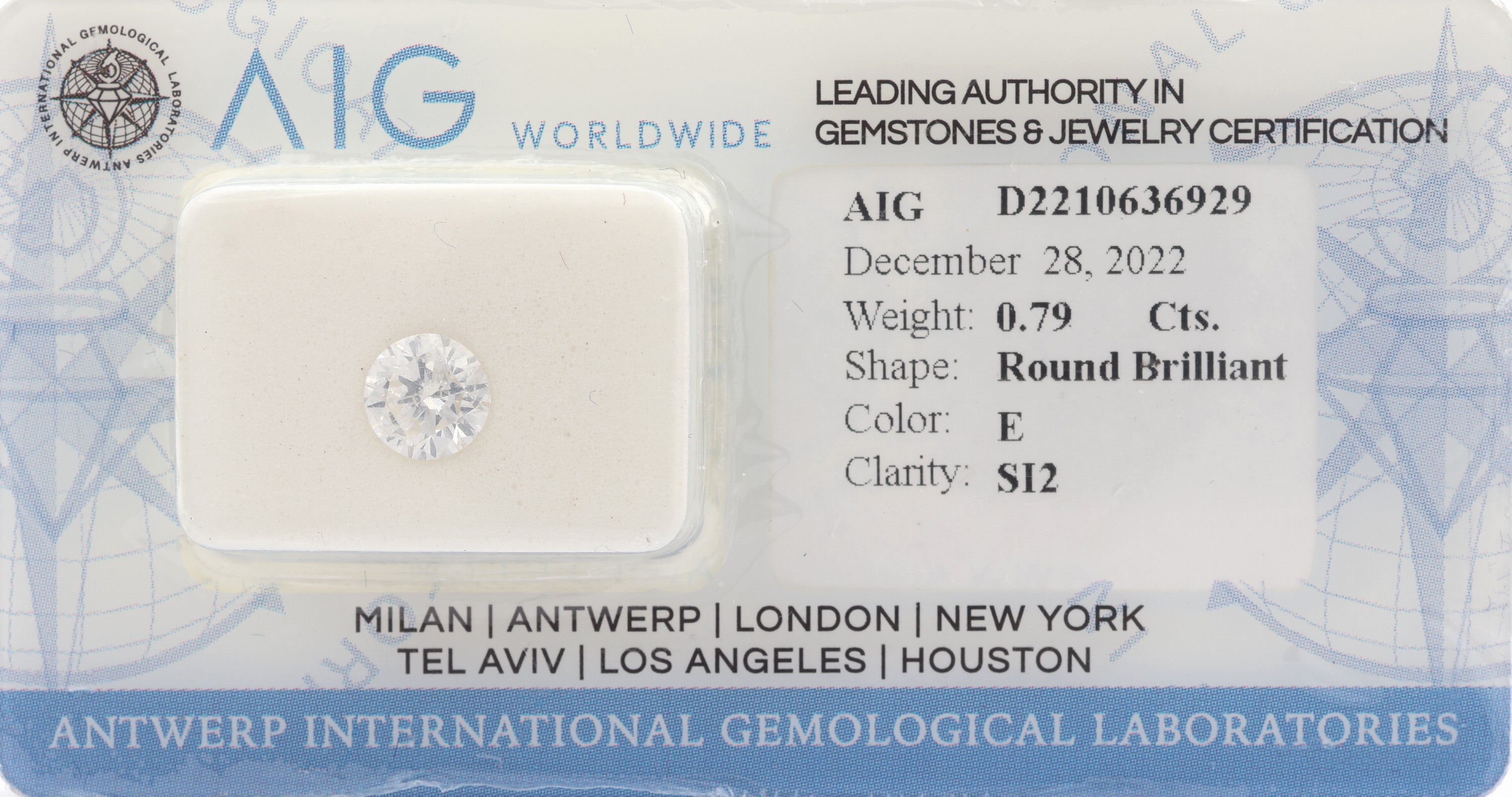 Loser Brillant ca. 0.79 ct, hochfeines WeissE/si2, 5.99 x 5.92 x 3.55 mm, verschweisst, mitAIG-Expertise