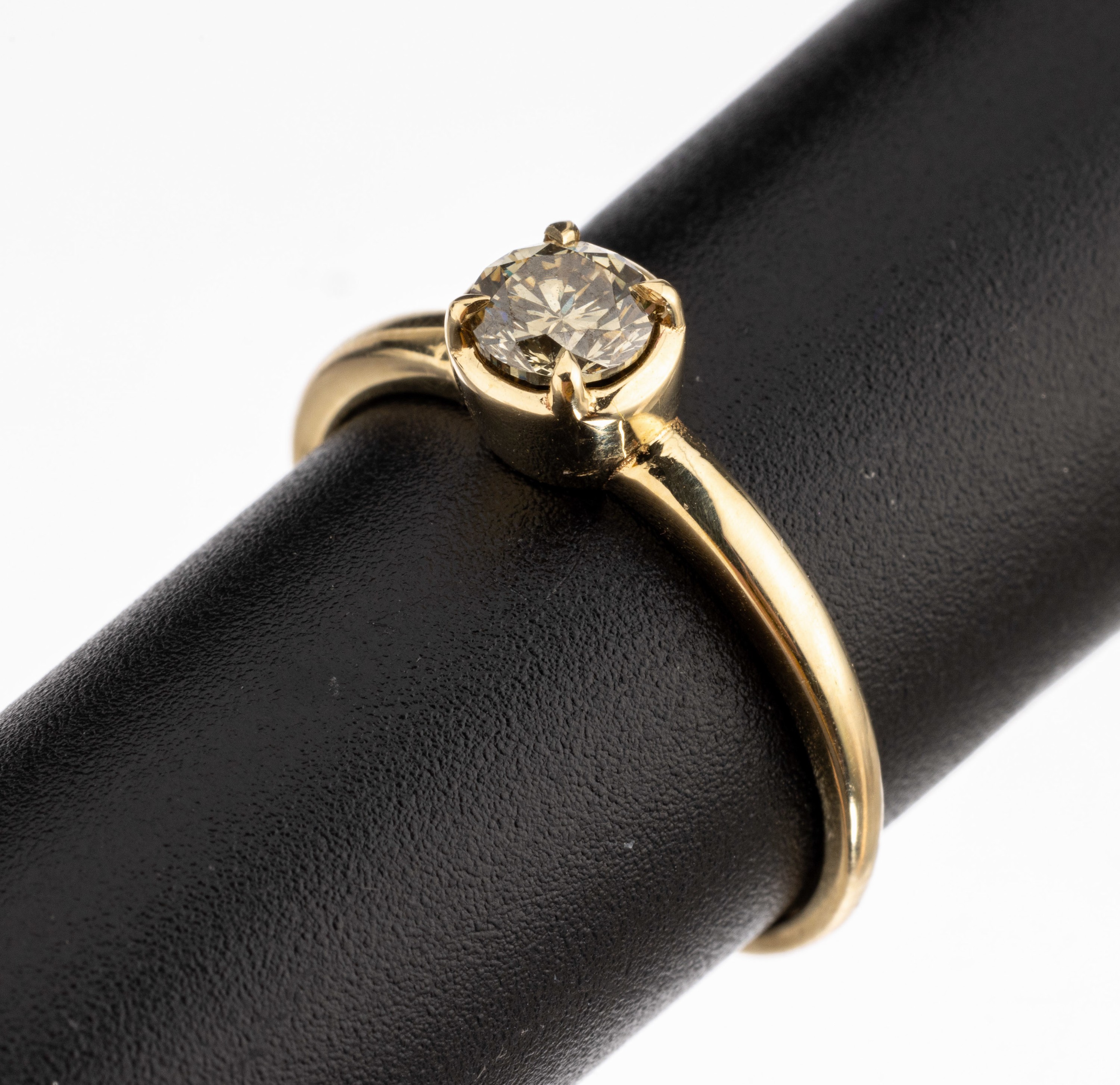 14 kt Gold Brillant Ring, GG 585/000, Brillant ca. 0.49 ct natural fancy yellowish Brown/vs1, RW 55, ca. 1.8 g, mit AIG-Expertise