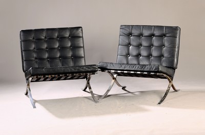 Image Pair of Barcelona chairs, Mies van der Rohe, made by Knoll between 1950 and 1964, steel, ...