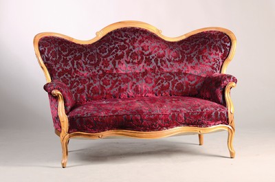 Image Sofa, Louis-Philippe, um 1860, Nußbaum massiv, gepolstert und bezogen, geschweift, ...