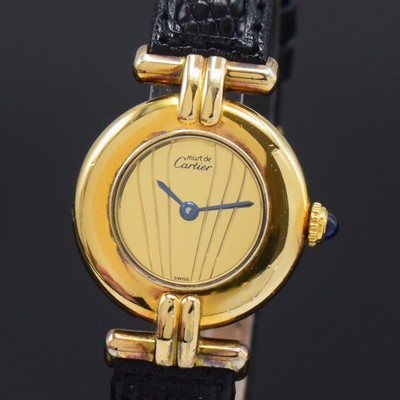 26801429a - CARTIER ladies wristwatch Vermeil reference 590002, quartz, two piece construction gold- plated silver case, case back 2-times screwed down, jeweled crown, gilded dial with blued hands, diameter approx. 24 mm, condition 2-3