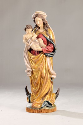 Image Crescent Moon Madonna, South German, 20th century, carved lime wood, colorful and gold- ...