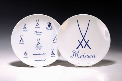 Image 2 plates, Meissen, 1980s, 1st choice, porcelain with blue painting of sword marks under ...