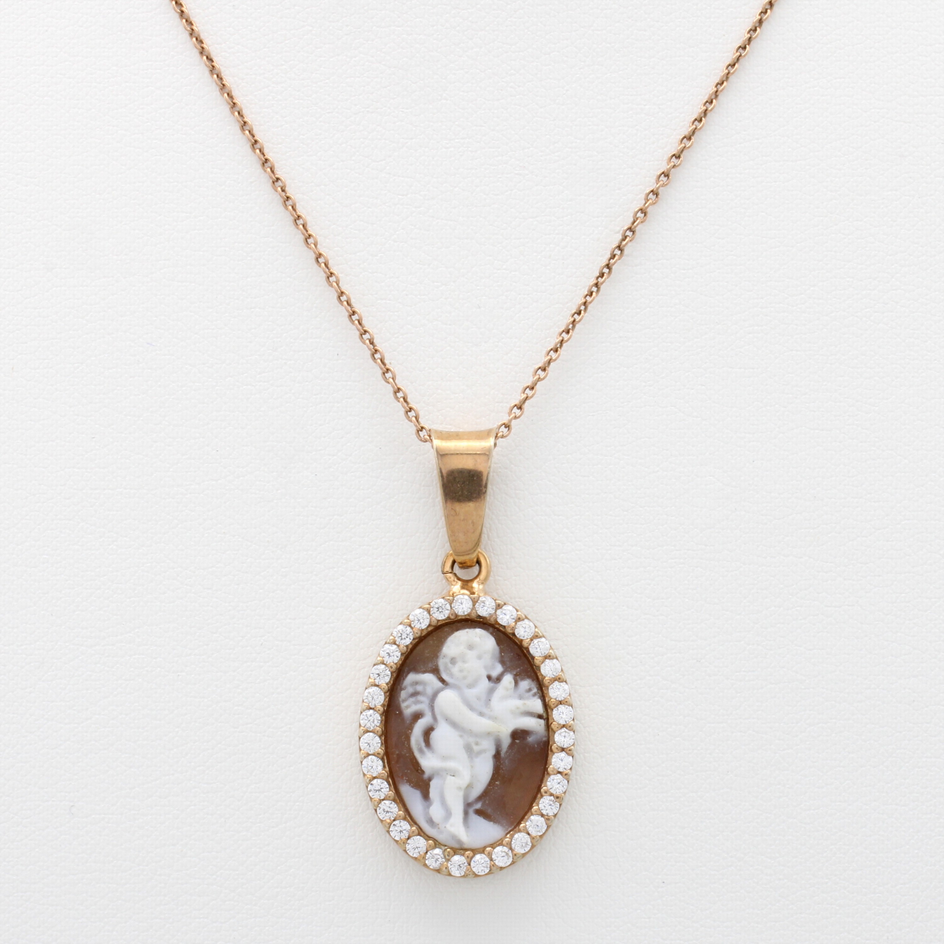 Image 26801702 - Kette mit Anhänger, 925er Silber roseverg., handgeschnitzte Muschelkamee mit ...