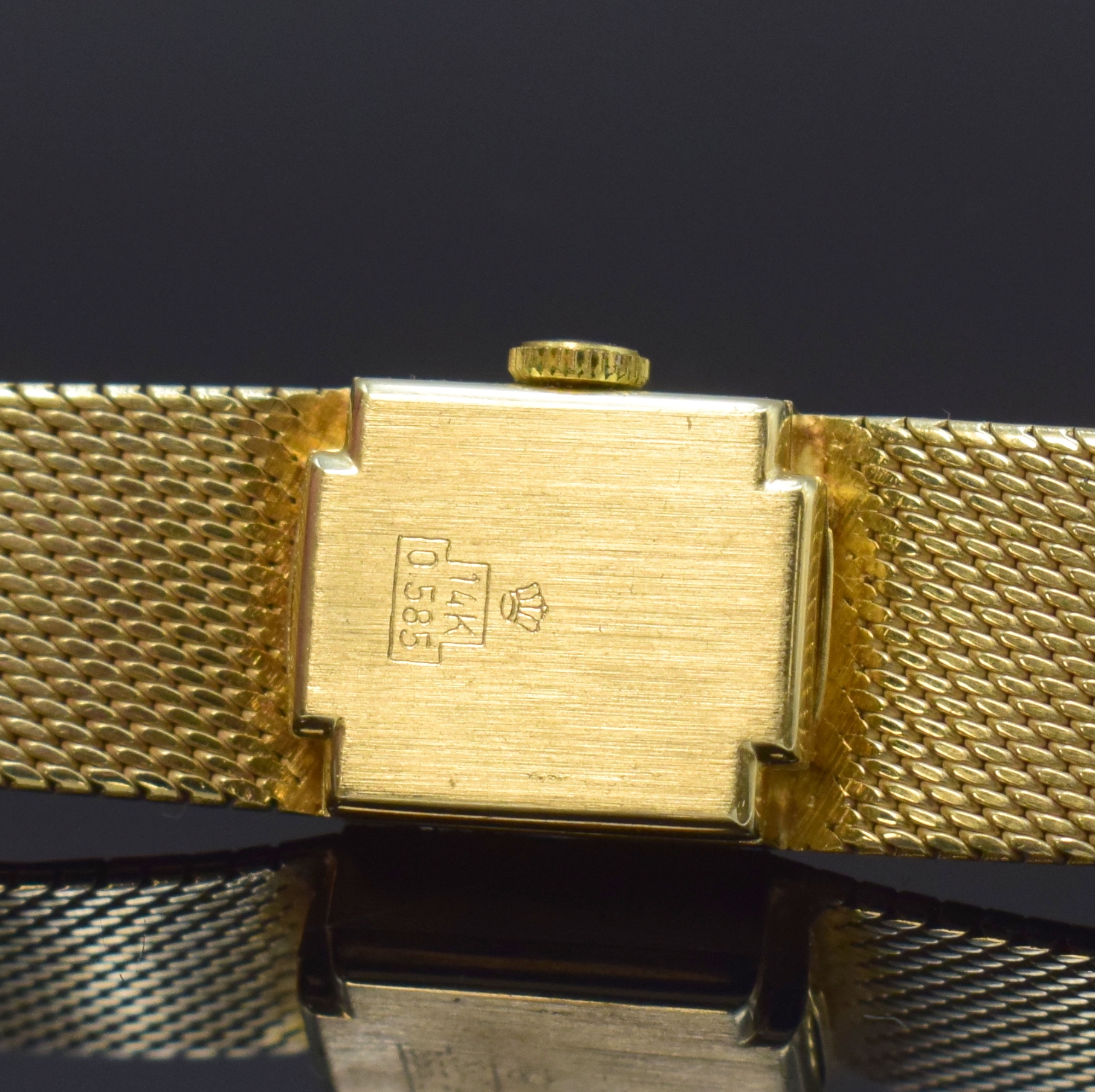Detail c: TEXIN Damenarmbanduhr in GG 585/000, Schweiz um 1970, Handaufzug, Geh. an Goldband, Boden aufgedr., vers. strukt. Zifferbl. m. aufges. Std.-Ind., ...