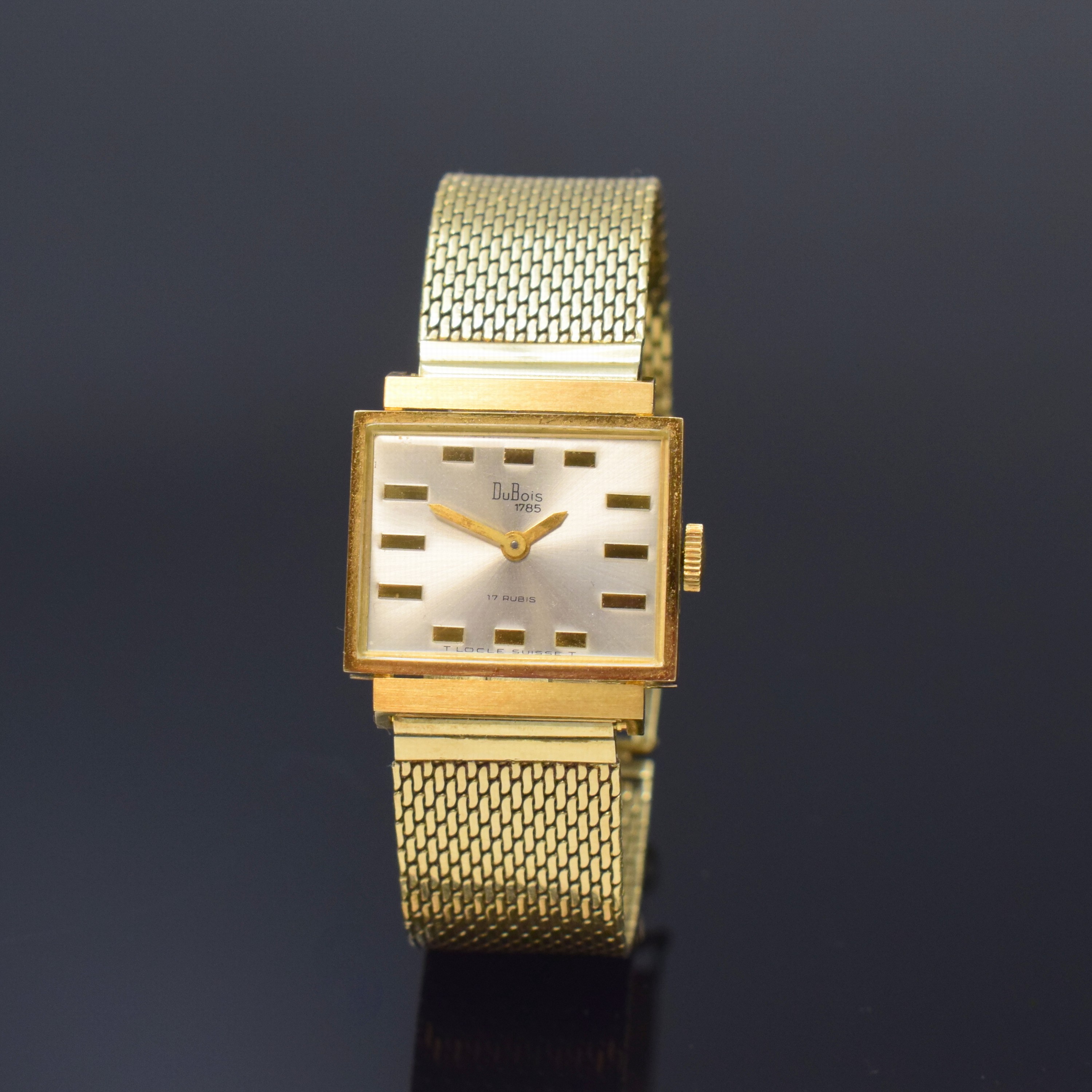 DU BOIS Armbanduhr in GG 750/000, Schweiz um 1965, Handaufzug, Goldband in GG 585/000, Boden aufgedr., vers. Zifferbl. m. gold. Std.-Ind. u. Zeigern, ...