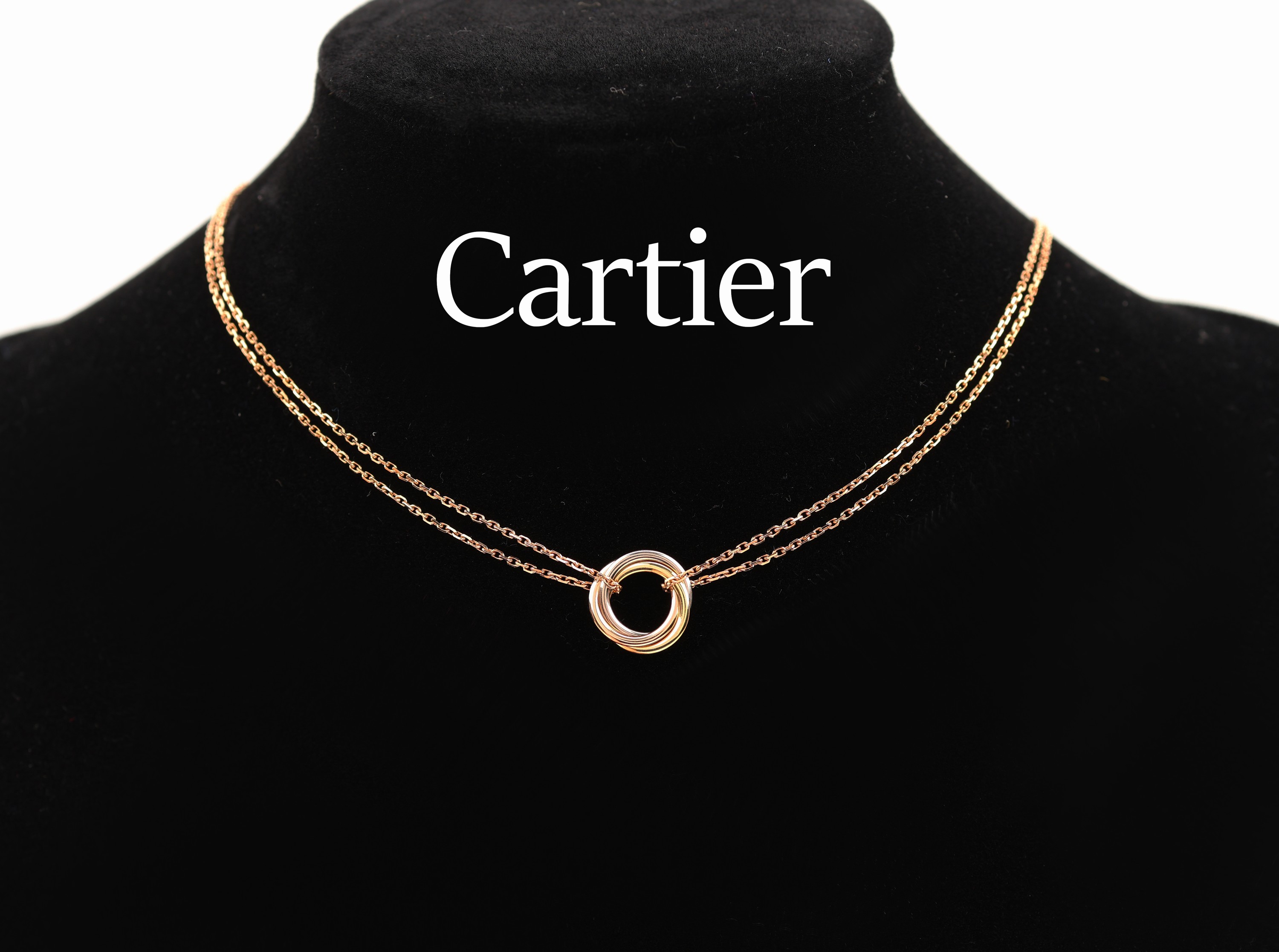 18 kt Gold CARTIER Collier, GG/WG/RG 750/000, aus der Trinity Serie, L. variabel ca. 36/38/40.5 cm, Karabinerschliesse, sign. und num.