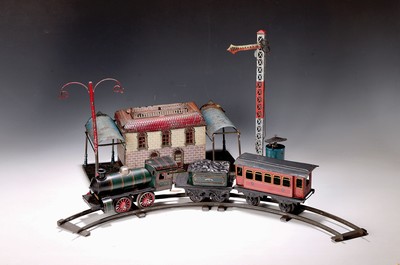 Image Railway with station, Bing, around 1905-10, track 0, locomotive with spring mechanism, ...