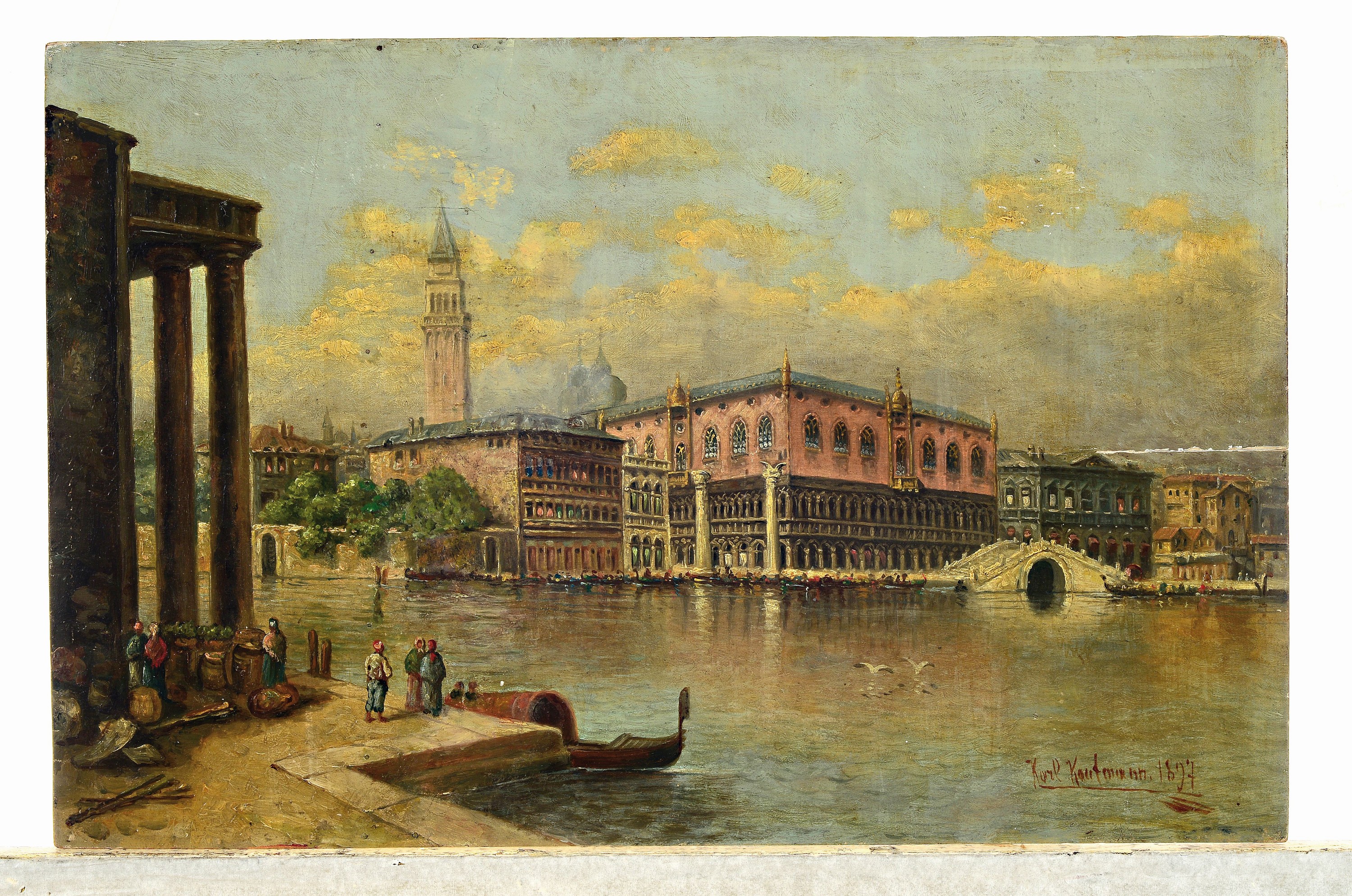 Detail k: Karl Kaufmann, 1843 Neuplachowitz-1905 Wien, Ansicht aus Venedig, Blick auf den Markusplatz, rechts unten signiert und datiert 1897, Öl/Holz, Platte ...