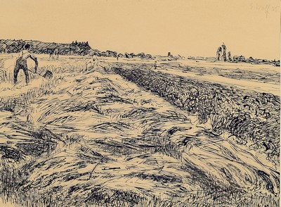 Image Erich Wolf, 1882-1962, ink drawing #"Harvest Time#" titled, hand-signed and ...