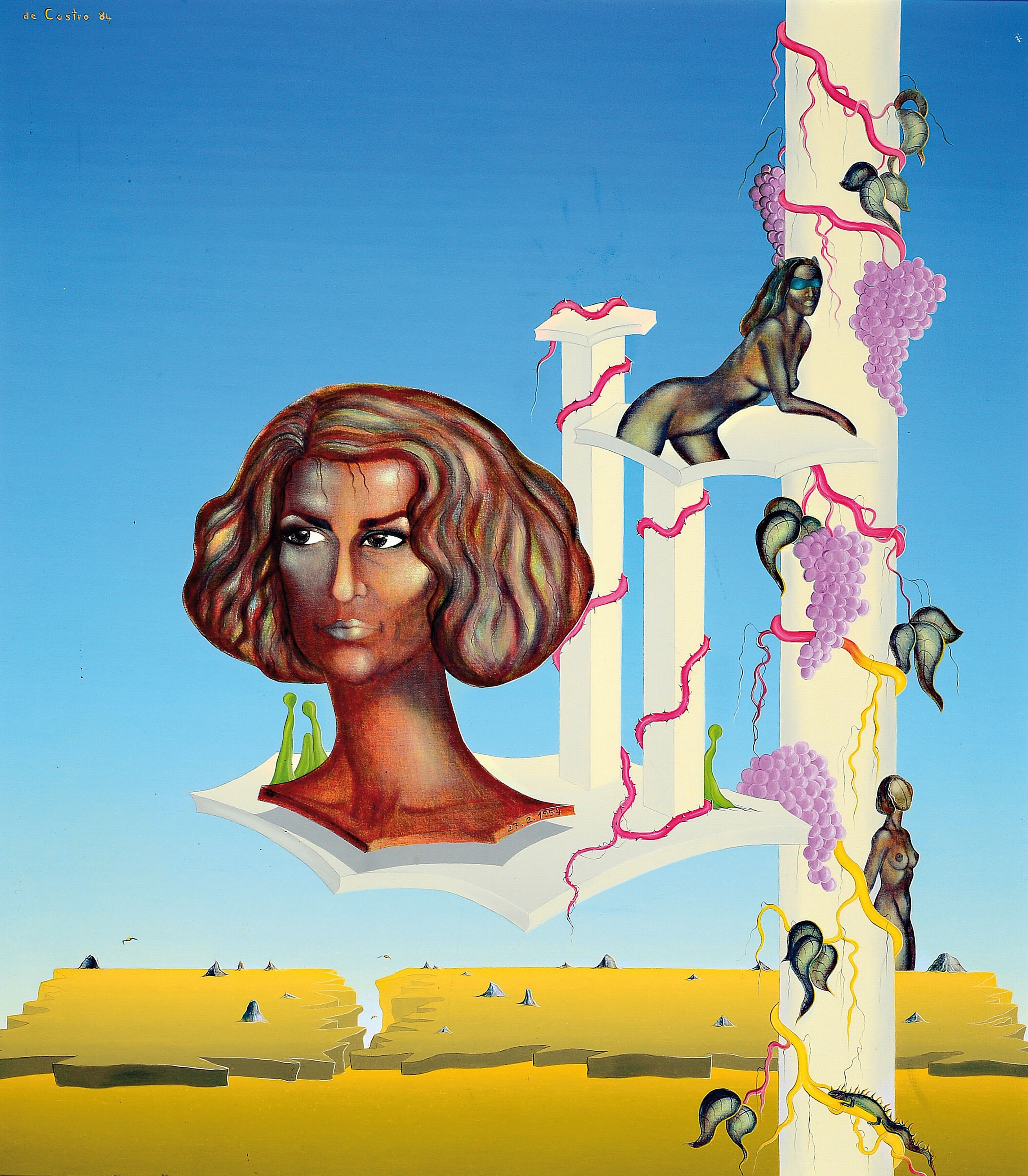Liane de Castro, geb. 1954 Saarbrücken, "gelobtes Land", signiert und datiert 1984, verso bezeichnet, Öl/Lwd, Rahmen 80x70 cm