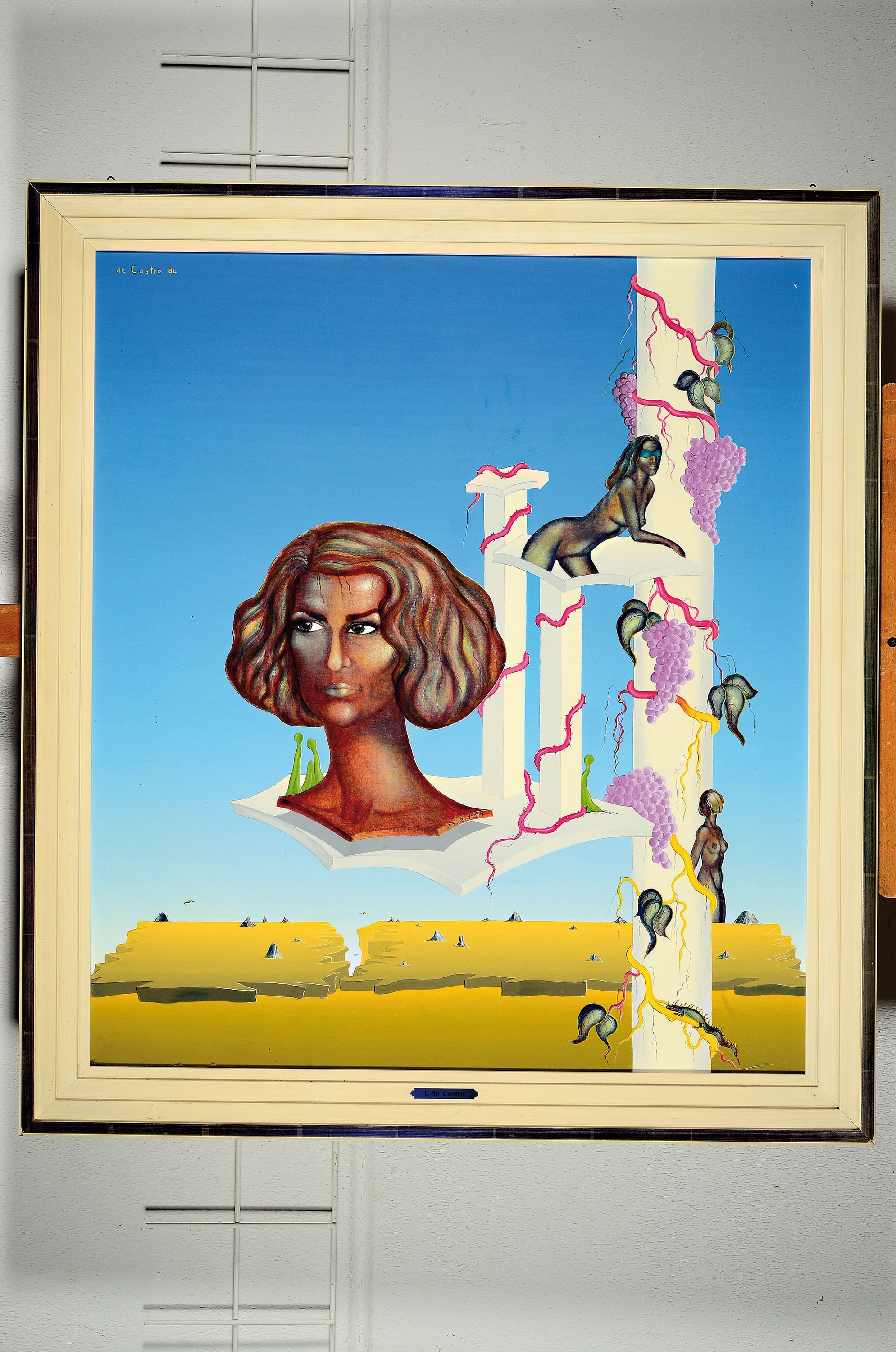 Detail k: Liane de Castro, geb. 1954 Saarbrücken, "gelobtes Land", signiert und datiert 1984, verso bezeichnet, Öl/Lwd, Rahmen 80x70 cm