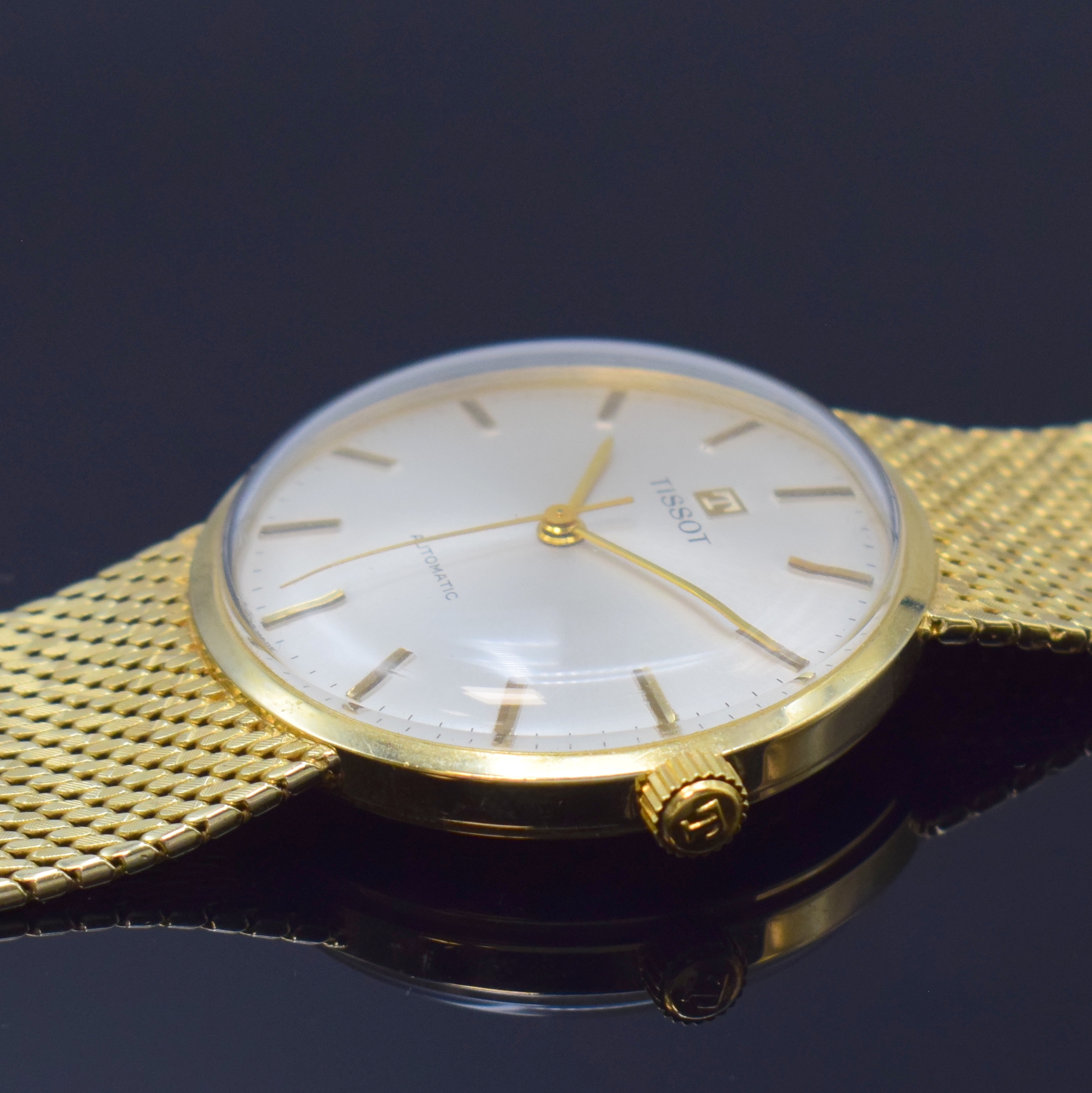 Detail d: TISSOT Herrenarmbanduhr in GG 585/000, Schweiz um 1965, Automatik, Boden aufgedr., vers. Zifferbl. m. gold. Std.-Ind., gold. Zeiger, Kal. 783, 21 ...