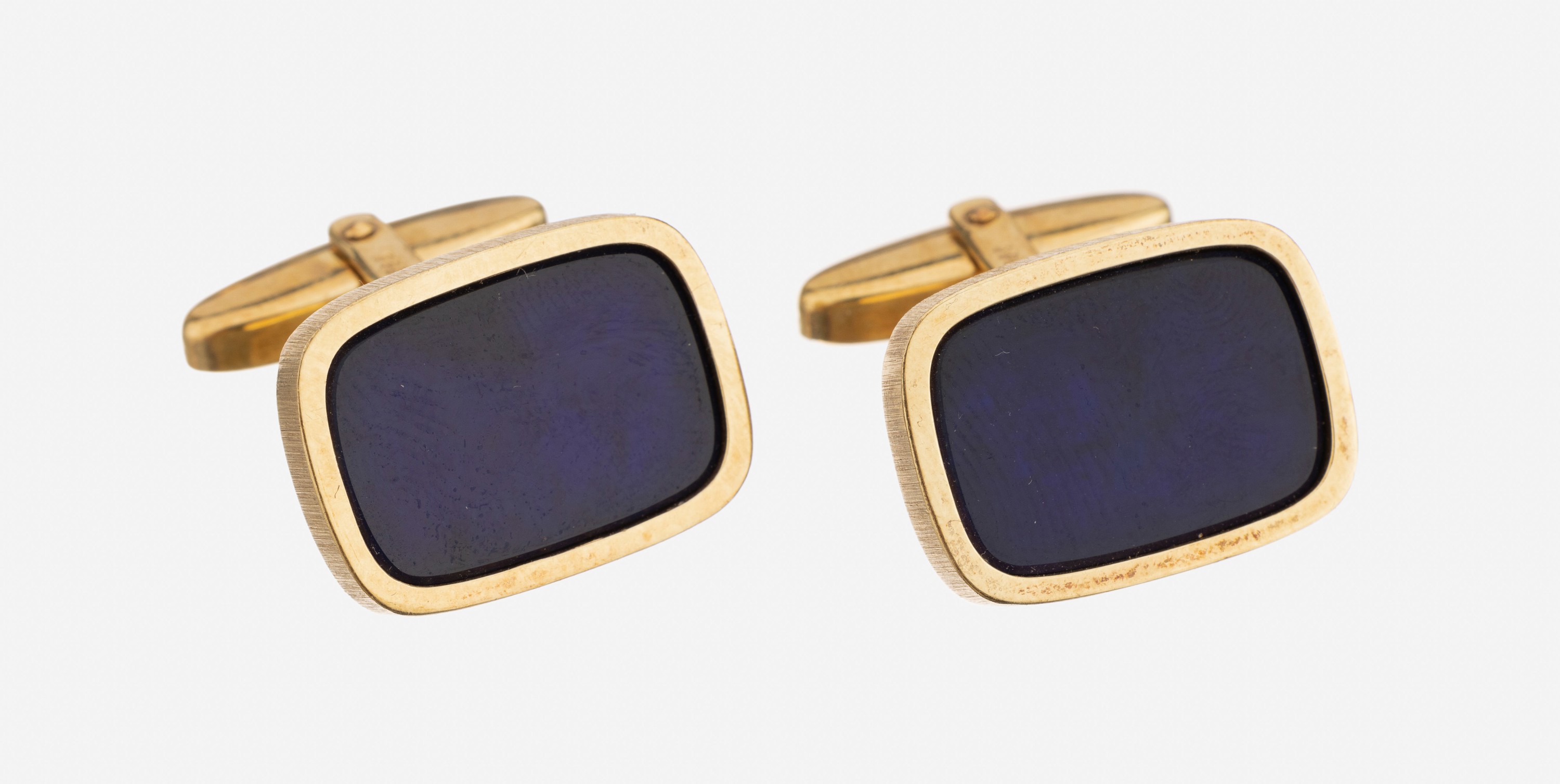 Paar 14 kt Gold Lapislazuli-Manschettenknöpfe, GG 585/000, Lapislazulieinlagen, ca. 9.6 g