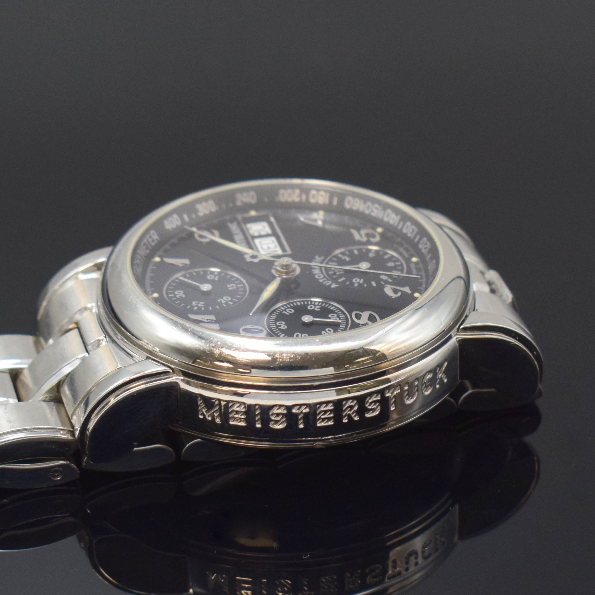 Detail d: MONTBLANC Armbandchronograph Meisterstück in Stahl, Schweiz um 2005, Automatik, beids. vergl. Geh. inkl. orig. Gliederband m. dopp. Faltschl., Boden ...