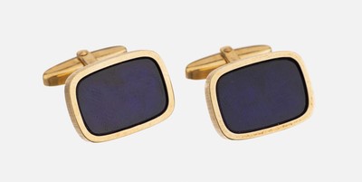 Image Pair of 14 kt gold lapis cufflinks , YG 585/000, lapis lazuli inlay, total approx. 9.6g