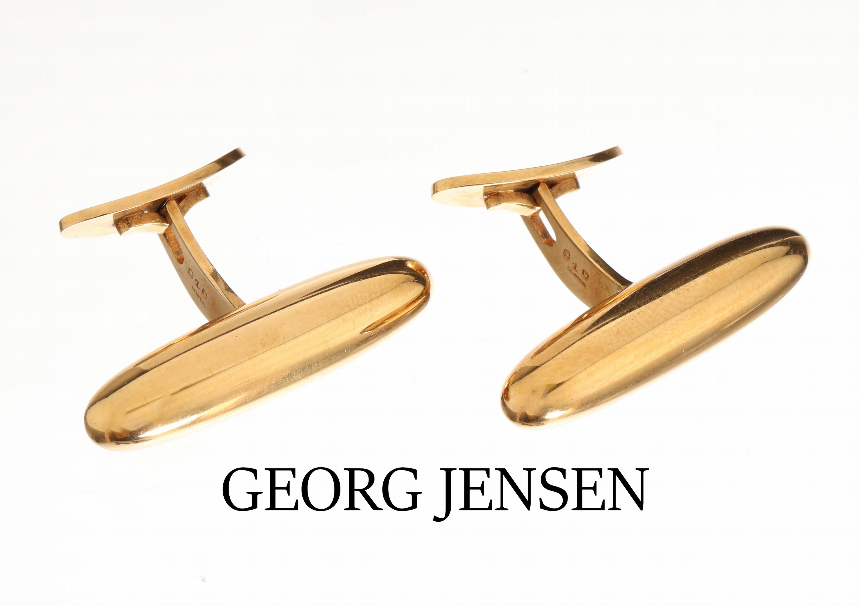 Paar 18 kt Gold GEORG JENSEN Manschettenknöpfe, GG 750/000, Dänemark, schlichtes zeitloses Design, Modell 910, ca. 15.8 g, sign.