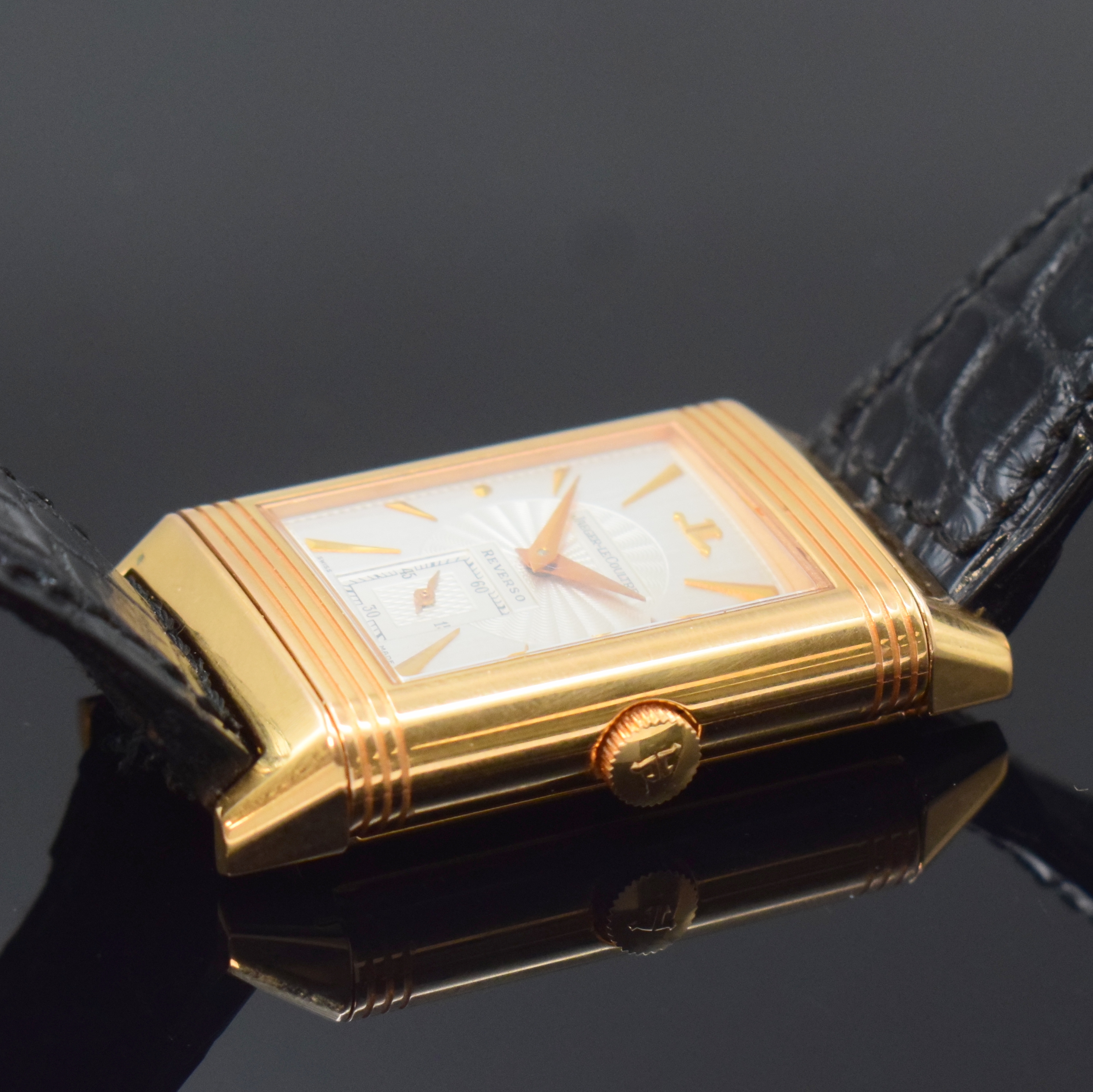 Detail d: Jaeger-LeCoultre Reverso Art Deco Referenz 270.2.62 in RG 750/000, Schweiz um 1995, Handaufzug, um 180 Grad drehb. Wendegeh. beids. vergl., orig. ...