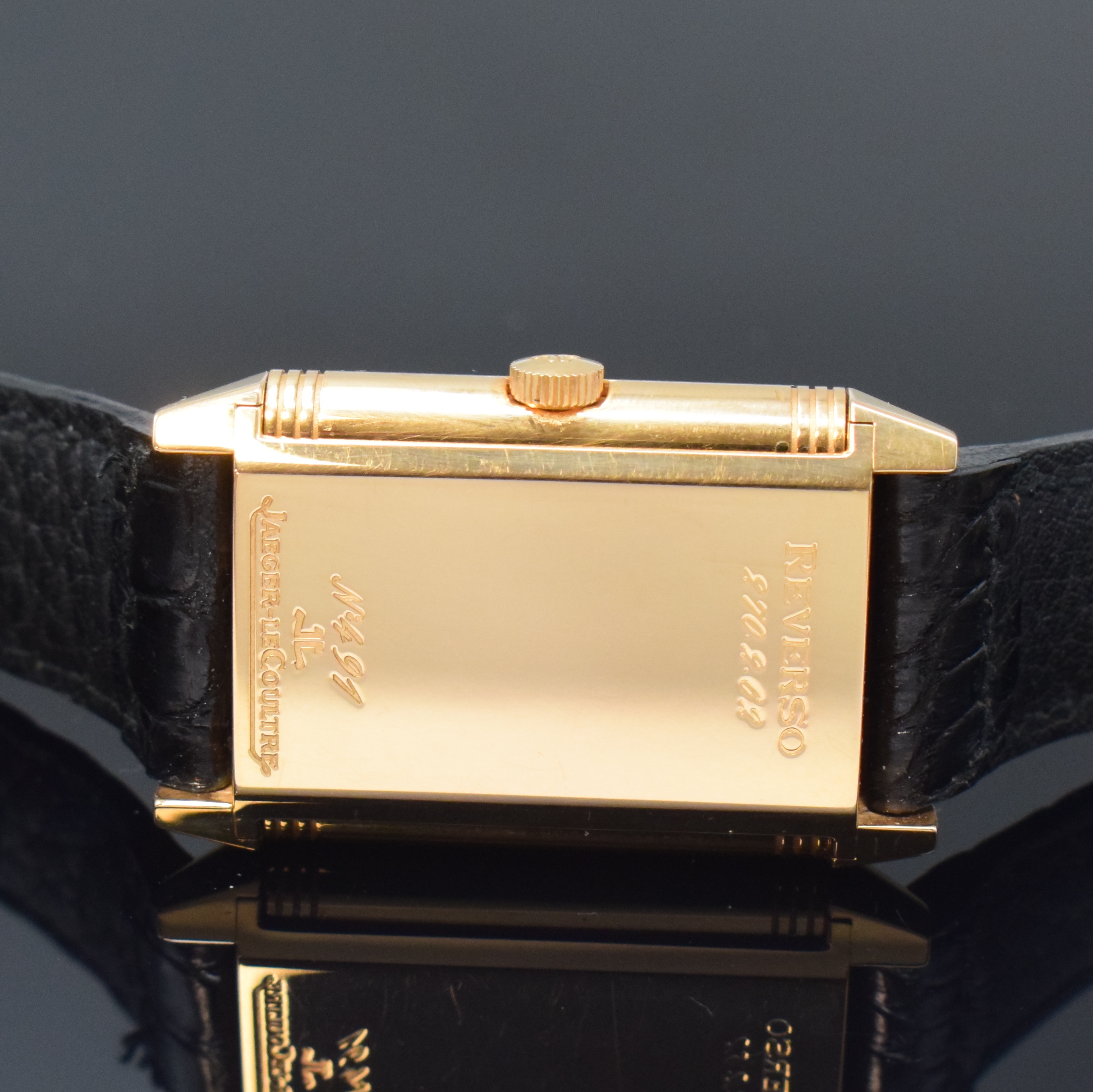 Detail e: Jaeger-LeCoultre Reverso Art Deco Referenz 270.2.62 in RG 750/000, Schweiz um 1995, Handaufzug, um 180 Grad drehb. Wendegeh. beids. vergl., orig. ...