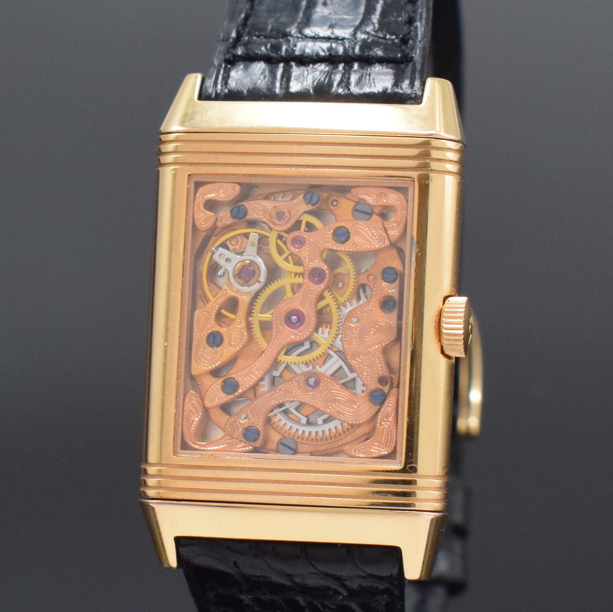 Detail g: Jaeger-LeCoultre Reverso Art Deco Referenz 270.2.62 in RG 750/000, Schweiz um 1995, Handaufzug, um 180 Grad drehb. Wendegeh. beids. vergl., orig. ...