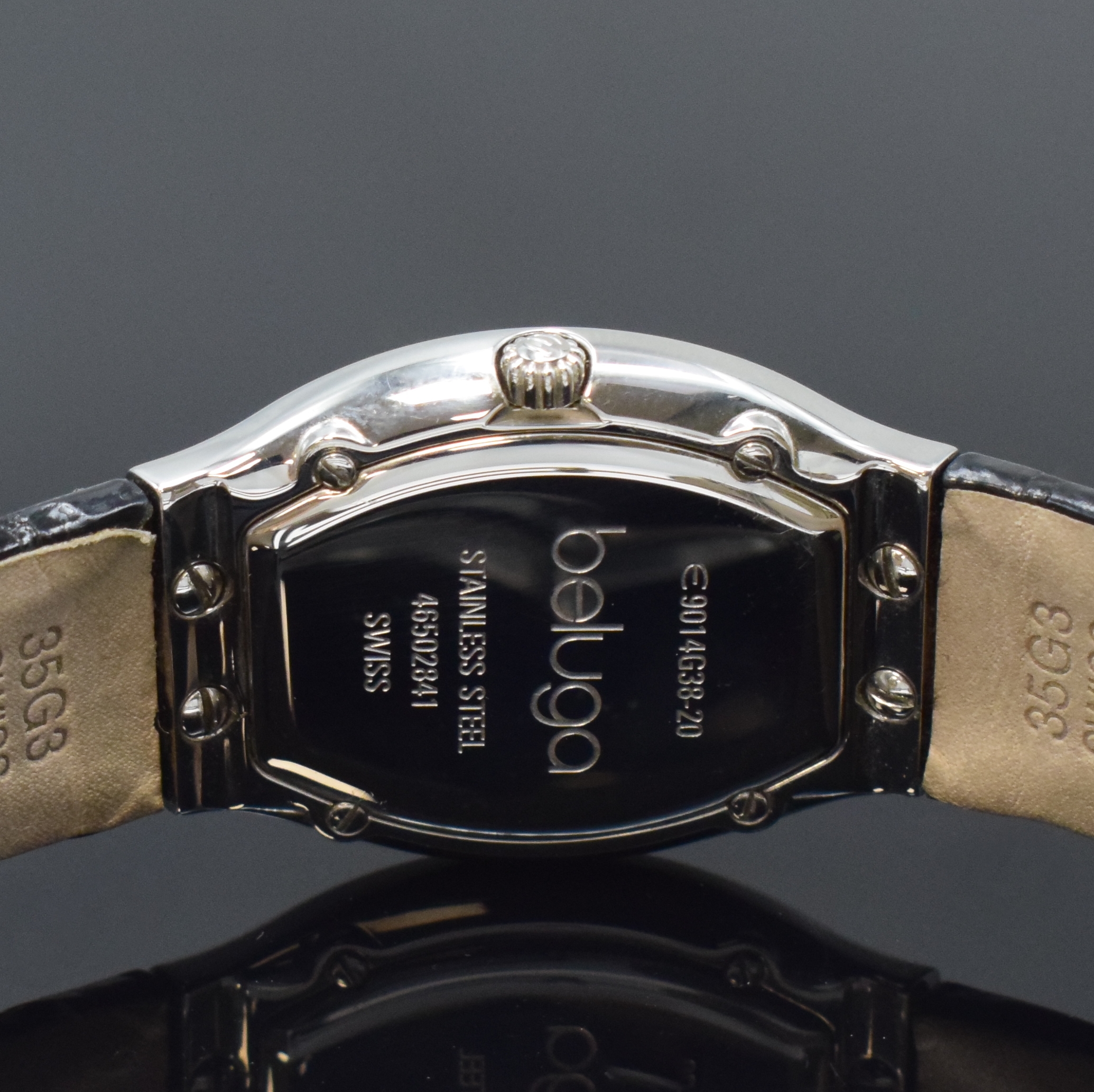 Detail d: EBEL Beluga Damenarmbanduhr Referenz 9014G38- 20 mit Diamanten, Schweiz um 2010, quarz, Edelstahlgeh. inkl. orig. Lederband m. orig. Faltschl., Boden ...