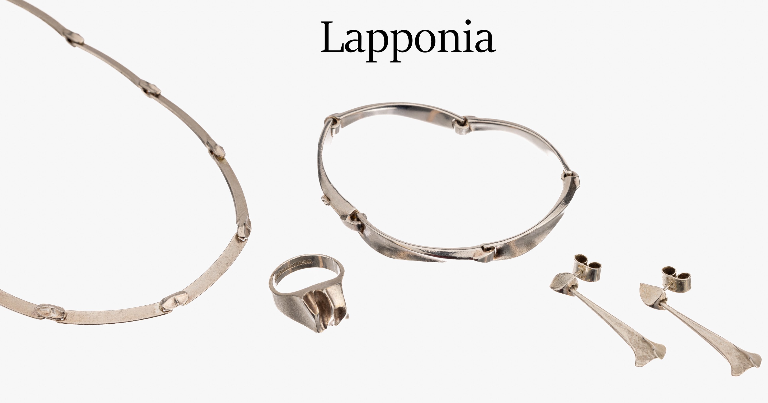 LAPPONIA Schmuckset, 925er Silber, Finland 1980-81, typ. Lapponia-Design, best. aus: 1 Collier, L. ca. 19 cm, Steckverschluss, 1 Armband L. ca. 18 ...