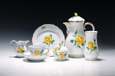 Image Coffee service for 6 people, yellow rose, Meissen, 20th century, porcelain, gold rim, 6 ...