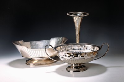 Image Three large vessels, silver-plated metal, large double-handled bowl, German, 20th ...