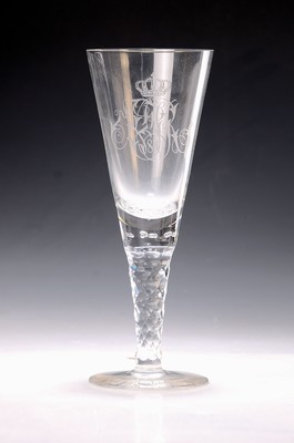 Image Large cup glass, Silesia, dated (18)14, colorless glass, faceted stem, engraved monogram, ...