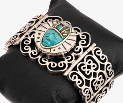 Image Unusual turquoise-bracelet , silver 925, Mexico, 1960s, solid implementation, w. approx. ...