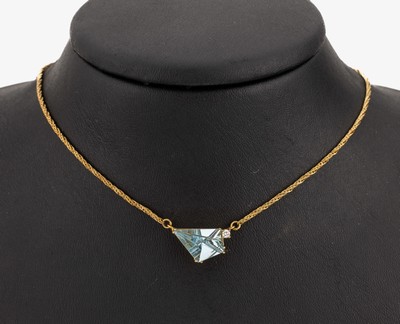 Image 14 kt Gold Farbstein-Brillant-Collier, GG 585/000, facett. Blautopas (beh.) im ...