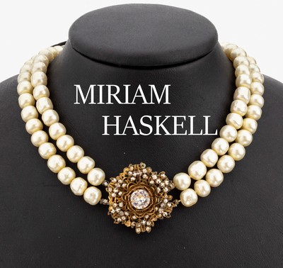 Image MIRIAM HASKELL necklace , USA ca. 1950, 2 rows out-of-round imitated pearls, clasp ...