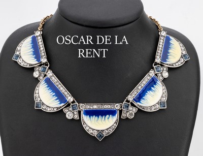 Image Oscar de la Renta necklace , metal gilt and silver plated, middle parts with blue and ...