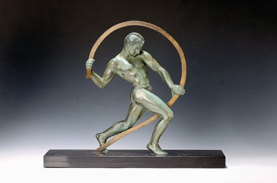 Image Sculpture, M. Kowas after M.LeVerrier, 1930s, iron bender, Regule, green patinated, slate ...