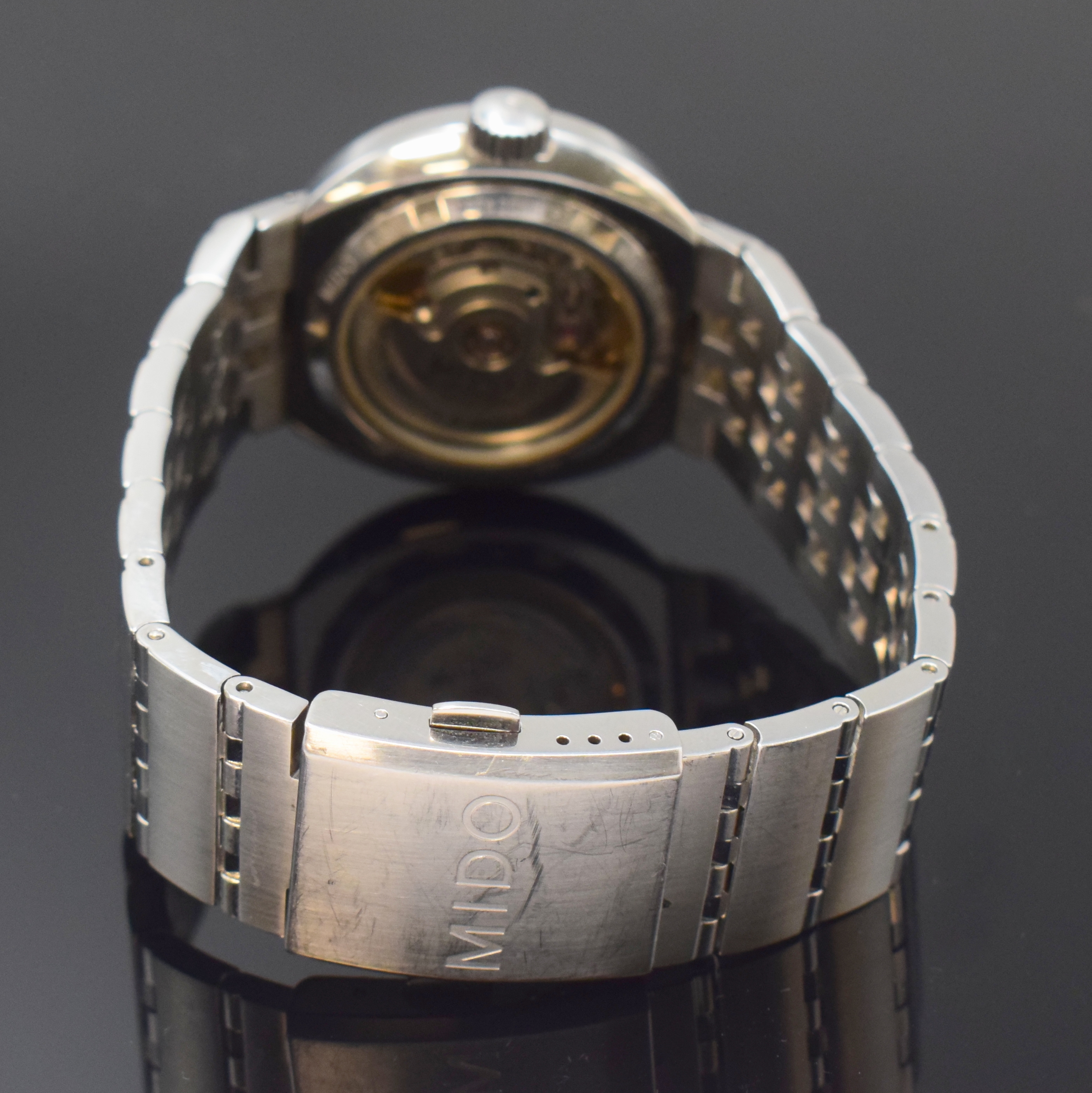 Detail b: MIDO AD1 Herrenarmbanduhr in Stahl Referenz M8330, Schweiz um 2010, Automatik, beids. verg. Geh. inkl. orig. Gliederband m. Faltschl., Boden u. Krone ...