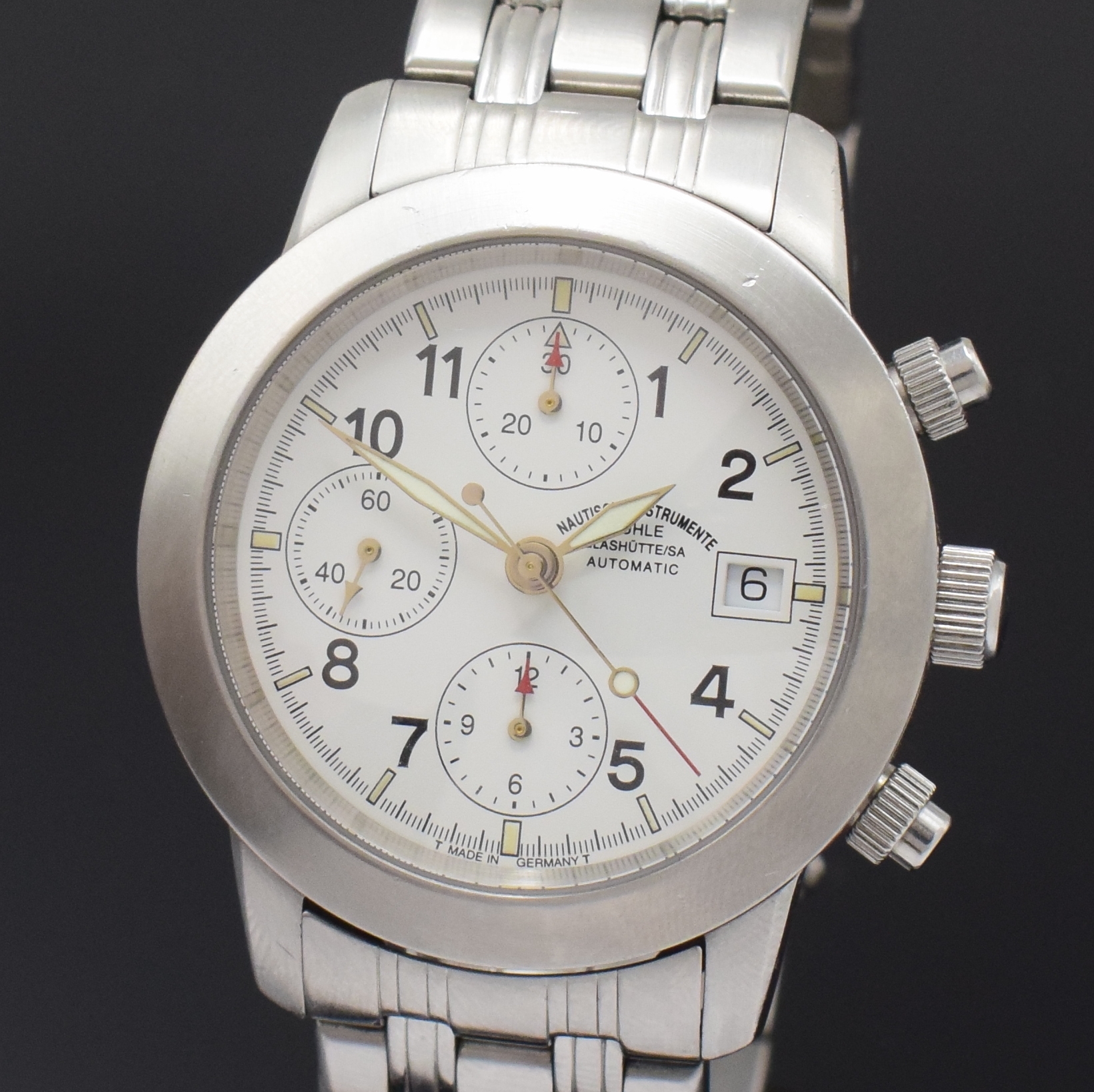 Detail a: MÜHLE GLASHÜTTE Sportchronograph M12 in Stahl Referenz M12300, Deutschland um 2000, Automatik, orig. Gliederband m. Faltschl., Boden u. Krone ...