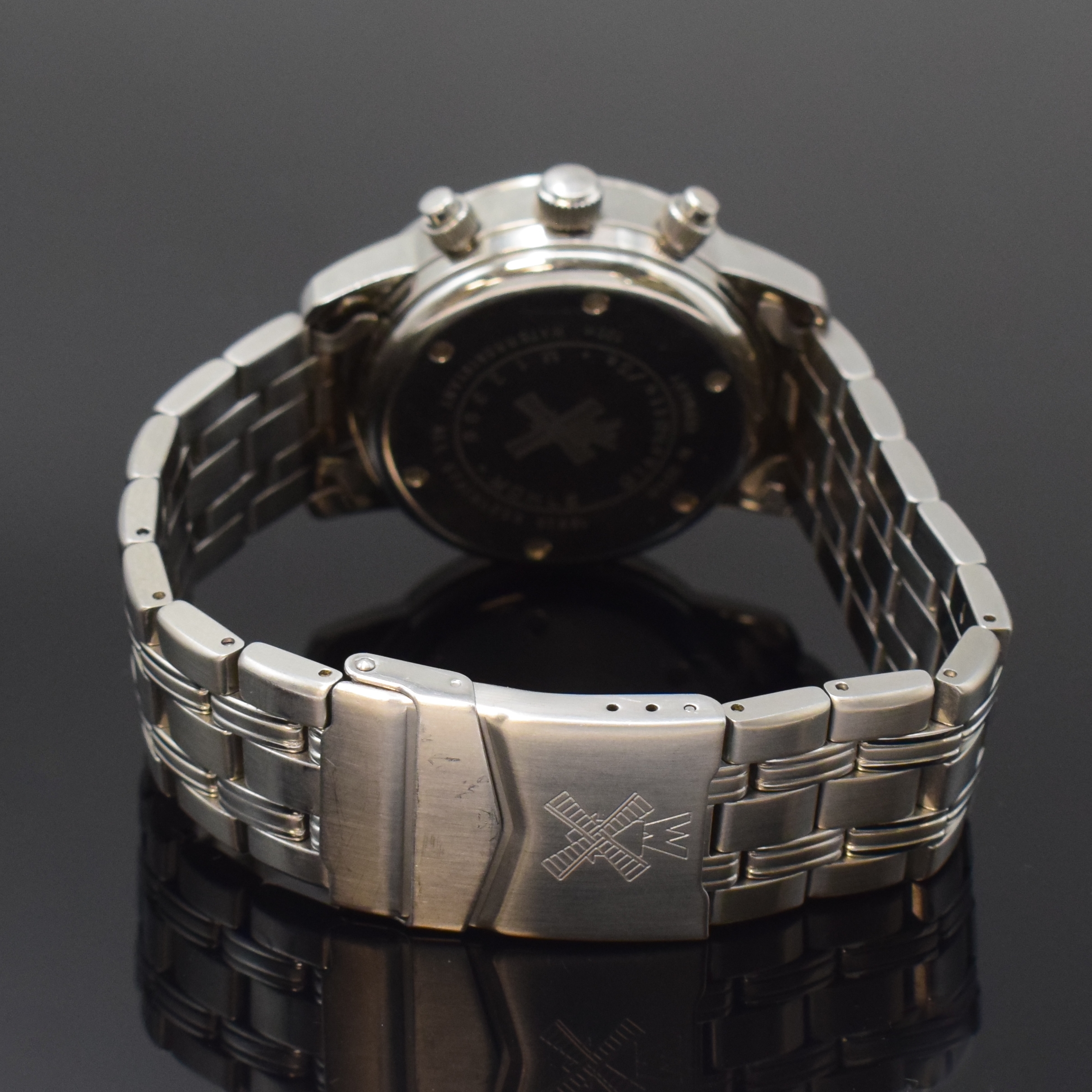 Detail b: MÜHLE GLASHÜTTE Sportchronograph M12 in Stahl Referenz M12300, Deutschland um 2000, Automatik, orig. Gliederband m. Faltschl., Boden u. Krone ...